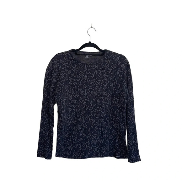 Woolrich Floral Top Dark Gray Long Sleeve 100% Cotton Outdoors Large Women’s - Picture 1 of 11